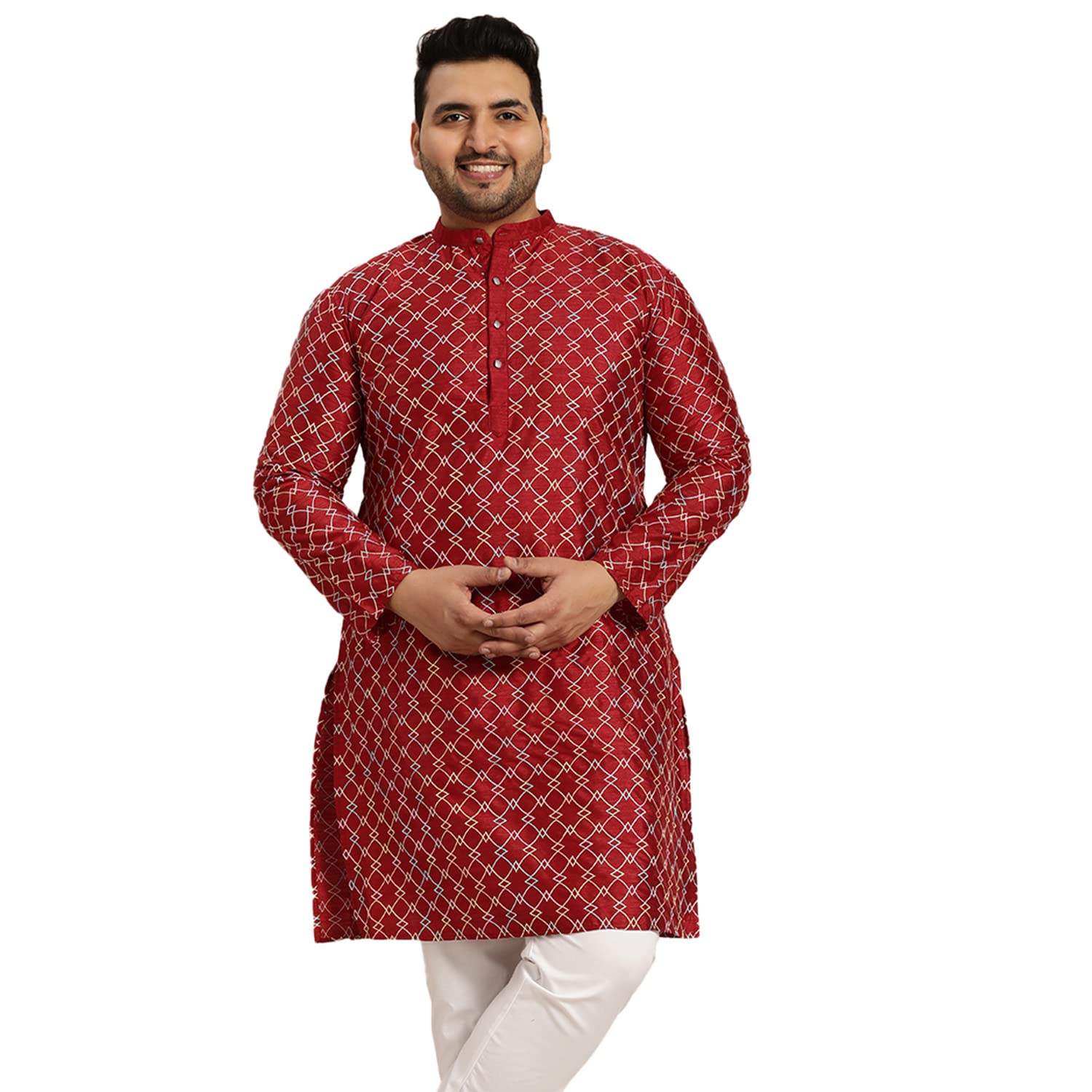 sojanya Plus (Since 1958), Men's Navy Blue Silk Blend Long Kurta with Multi Color Embroidery-picture-20