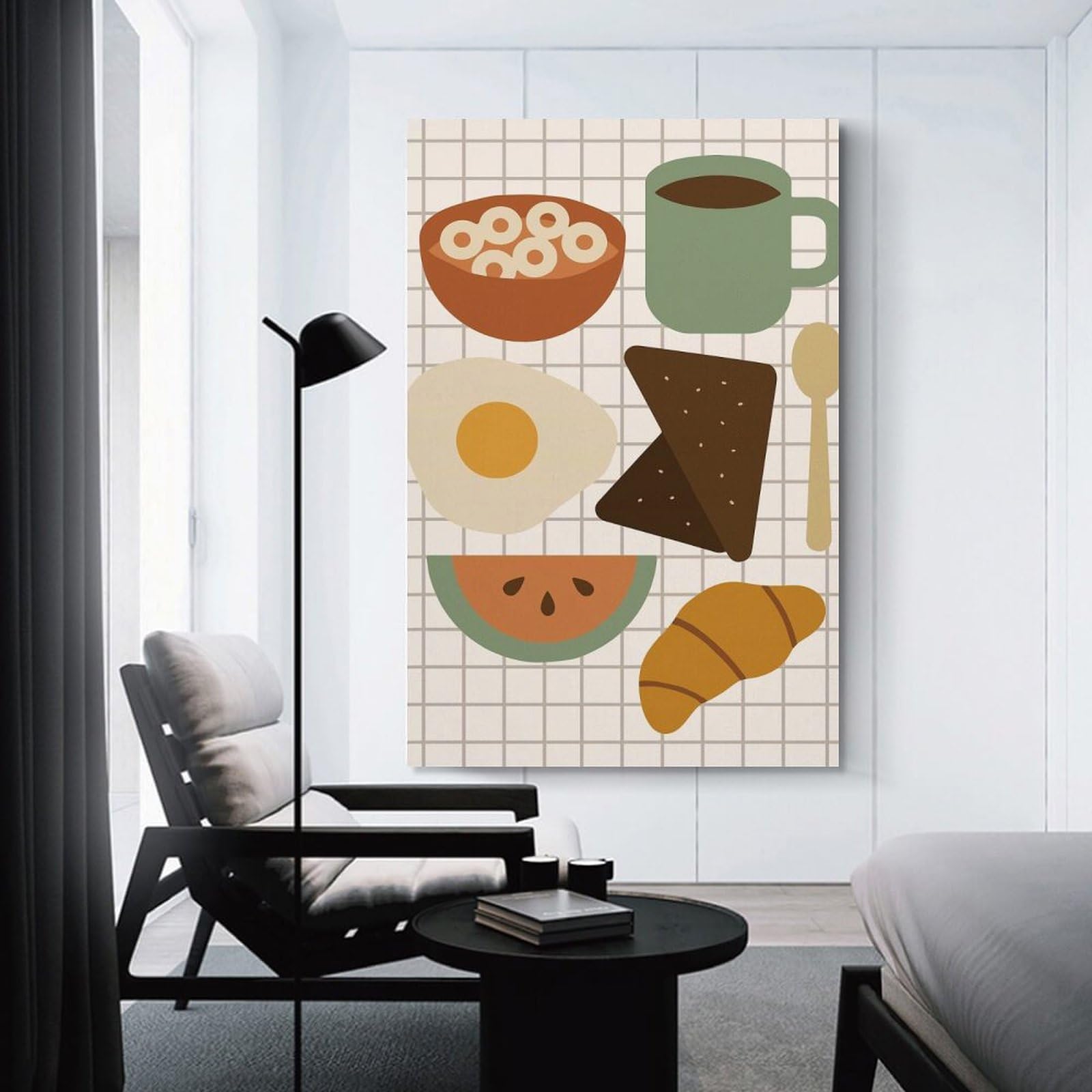 Junmoney Breakfast Still Life Illustration Canvas Wall Picture 12x18inch(30x45cm), for Study, Office Or Focused Interiors, Home Office Artwork with Decorative Appeal