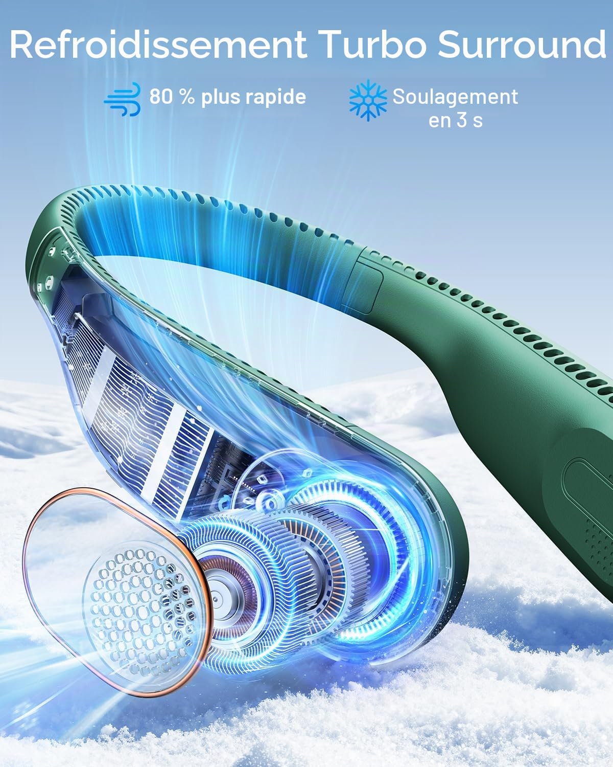 SWEETFULL Ventilateur de Cou Portable 360° Sans Lame Ventilateur Personnel de Refroidissement | Sans Enroulement des Cheveux - Ventilateur Portable Rechargeable par USB 4000mAh pour Voyage, Cadeaux