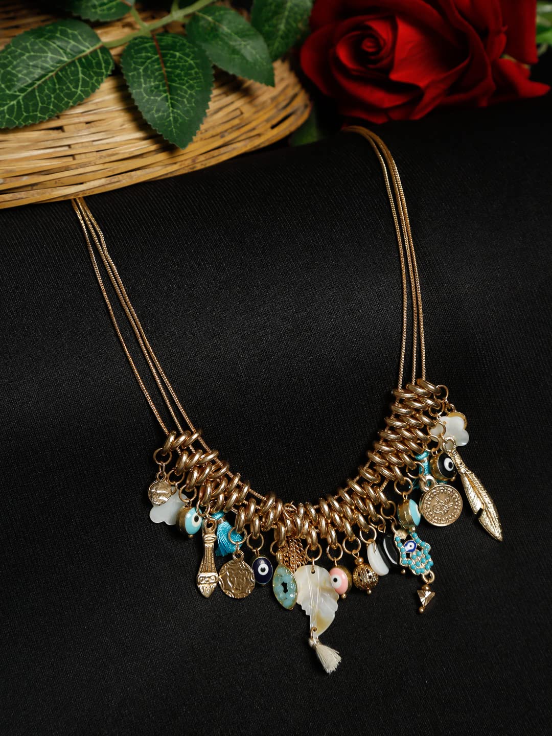 Hinged Short Charm Drop Metal Necklace