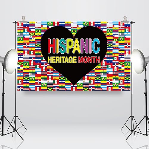 Miniatura 2 de Sunwer Telón de fondo para cabina de fotos del Mes Nacional de la Herencia Hispana, 21 banderas de países de habla hispana, decoración de fondo para