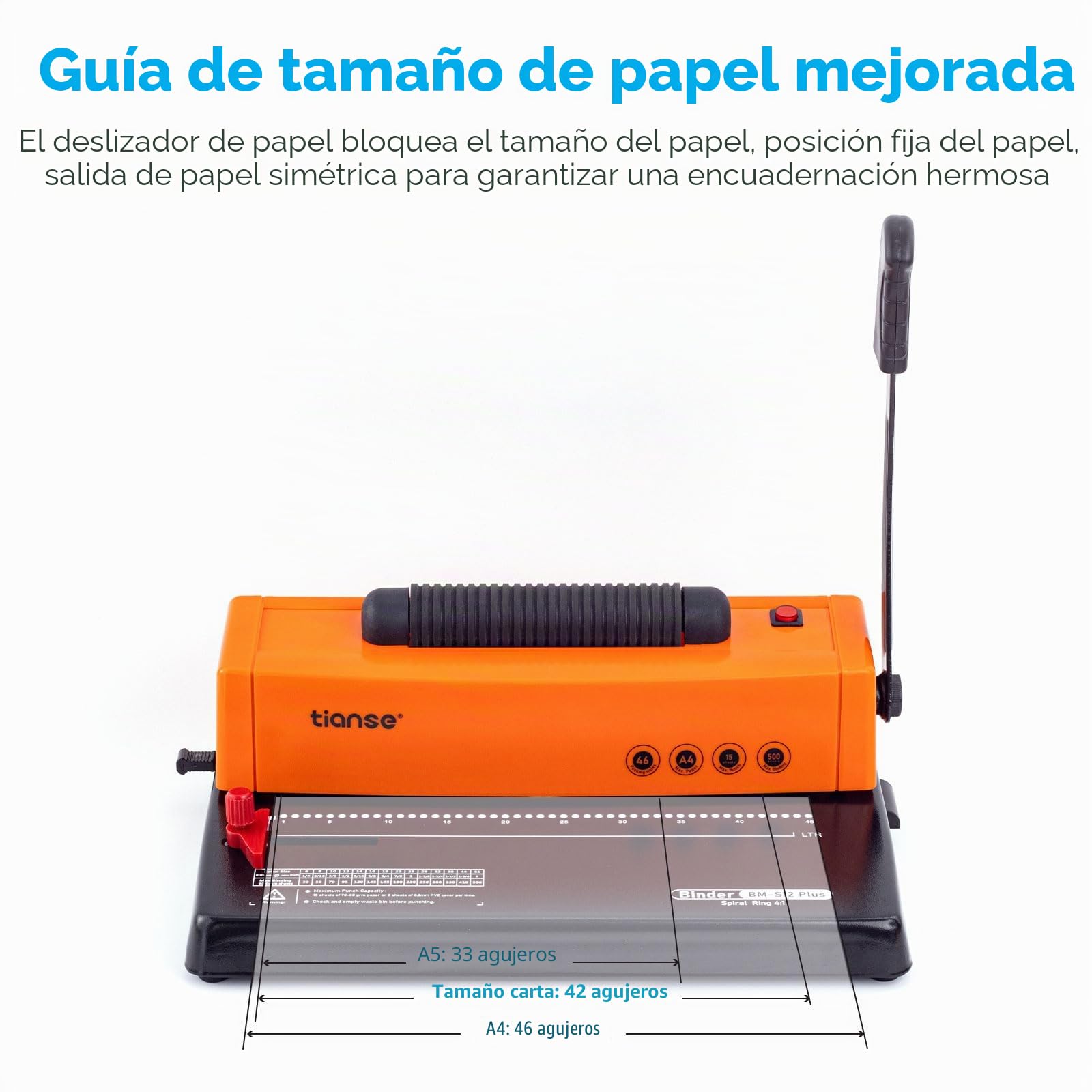 TIANSE Máquina de encuadernación, máquina de encuadernación de bobinas en espiral, perforadora manual con inserto de bobina eléctrica, apto para tamaño carta/A4/A5