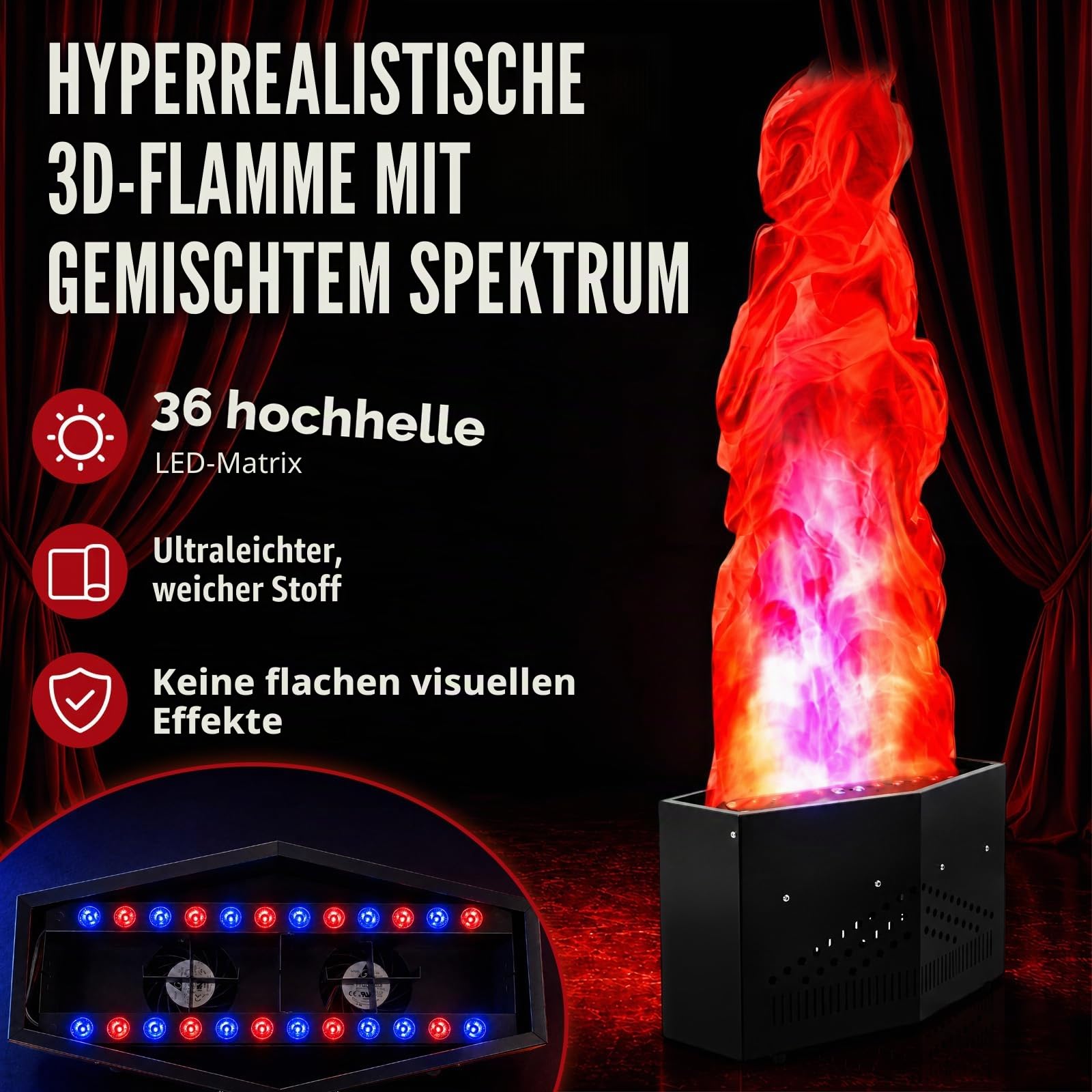 RDYMONKEY Künstliches Feuerflammenlicht, Simuliert dekorative Atmosphäre Lampen, Künstliche Flamme Gefälschte Feuer für Bühne Halloween DJ-Partybeleuchtung Nachtclub Lagerfeuer Party