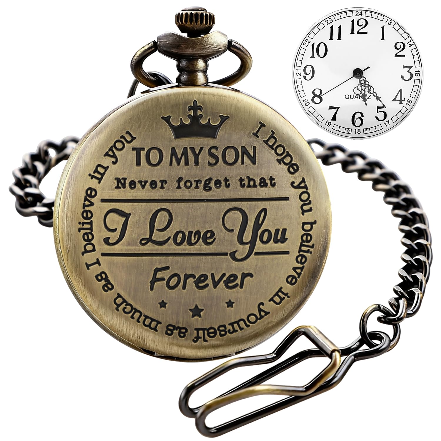 Engraved Pocket Watches to My Son I Love You Forever Quartz Watch Fob Clip Chains-Black-image-9