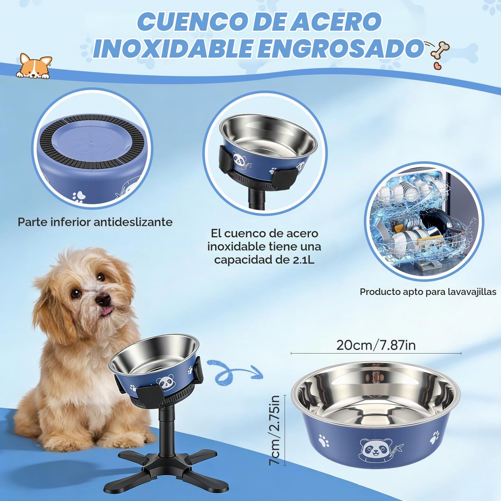 Comedero Perro Elevado con 2,1 L grande tazones de Acero Inoxidable, cuenco elevado para perros con soporte, ajustables 14-32 cm, Comedero y Bebedero Perro para Perros Pequeños, Medianos y Grandes
