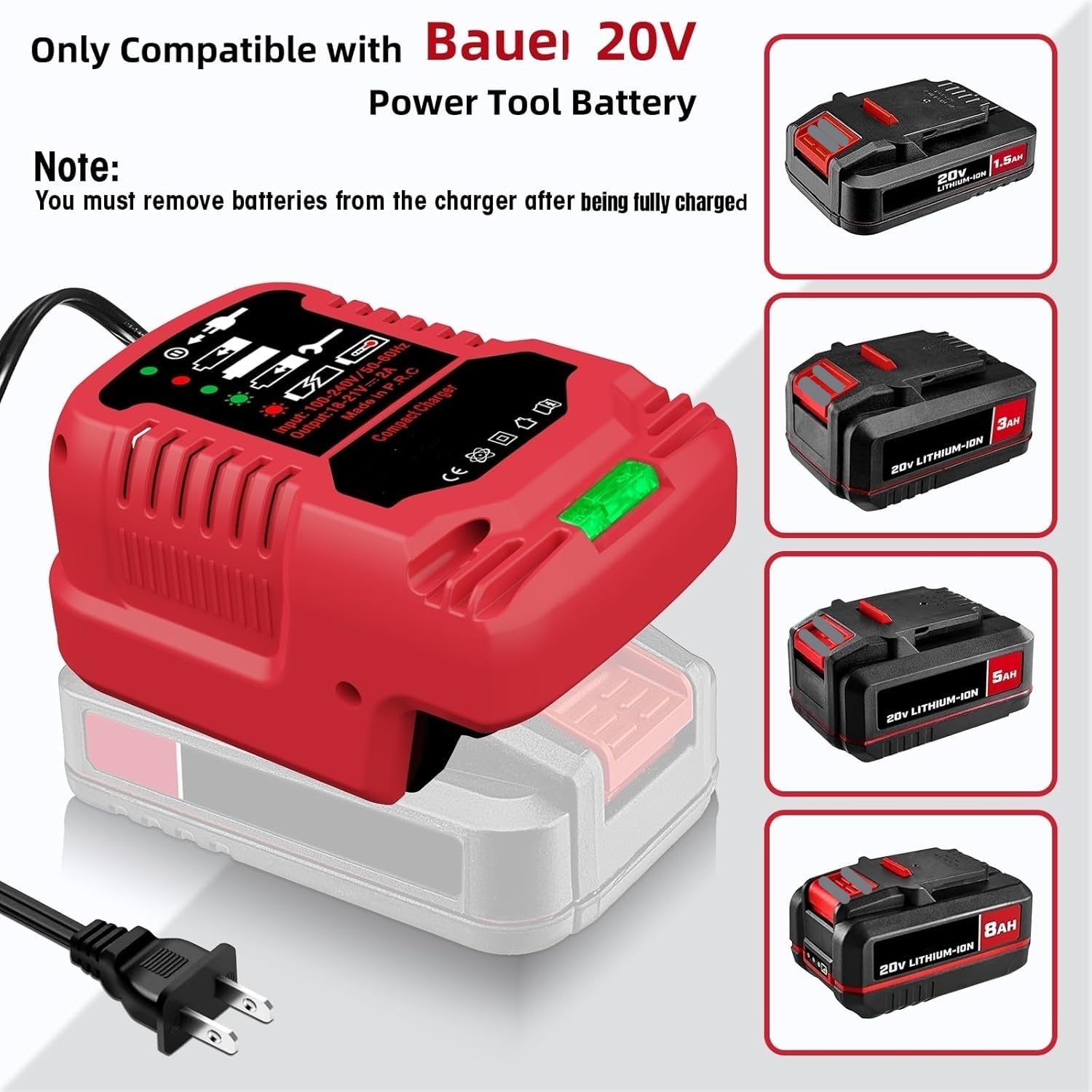 Compact Cordless Power Tool Battery Chargers (110V Input for Bauer 20V Battery Charger)