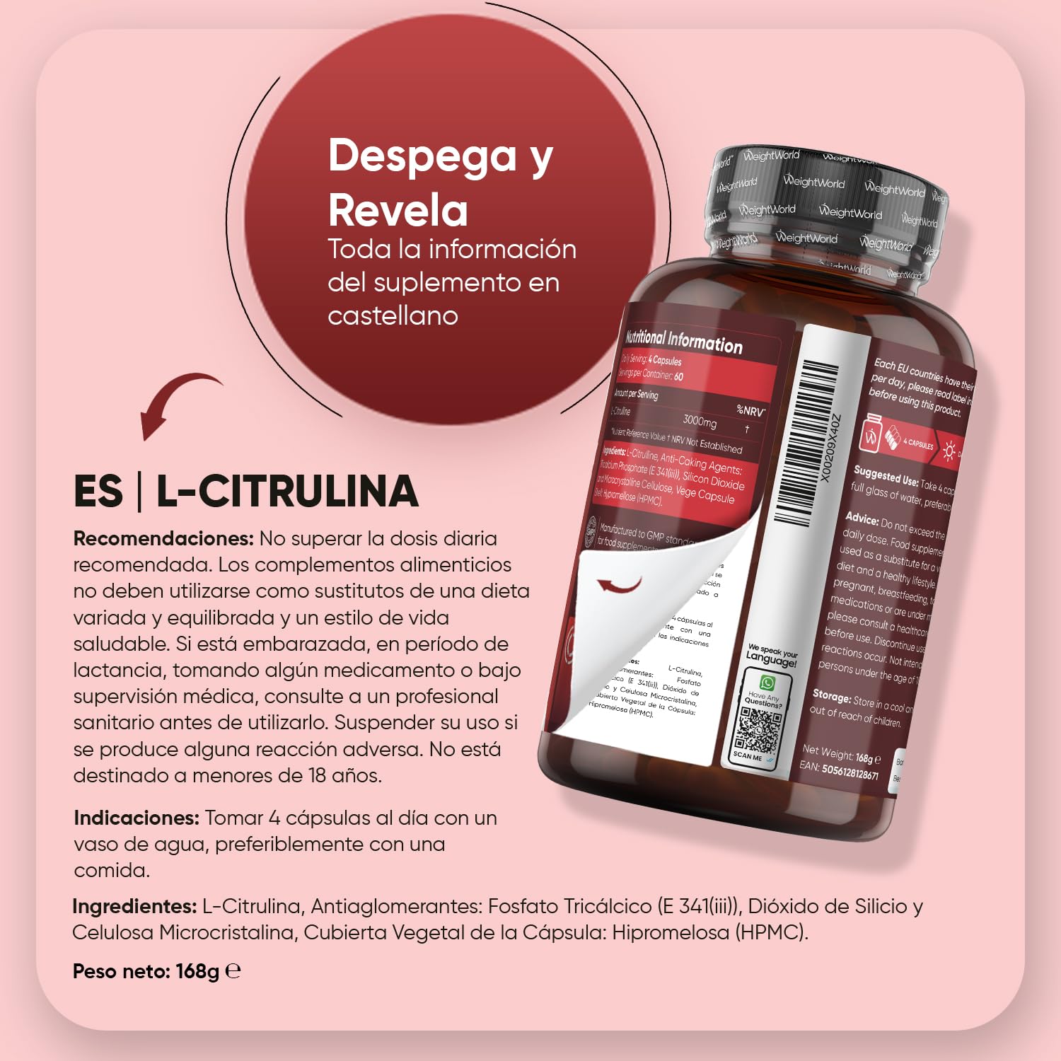 L Citrulina 3000mg, 240 Cápsulas Veganas para 2 Meses - Suplemento Pre y Post Entrenamiento, Fermentación Biotecnológica y Natural, Sin Estearato de Magnesio, Alérgenos ni OGM