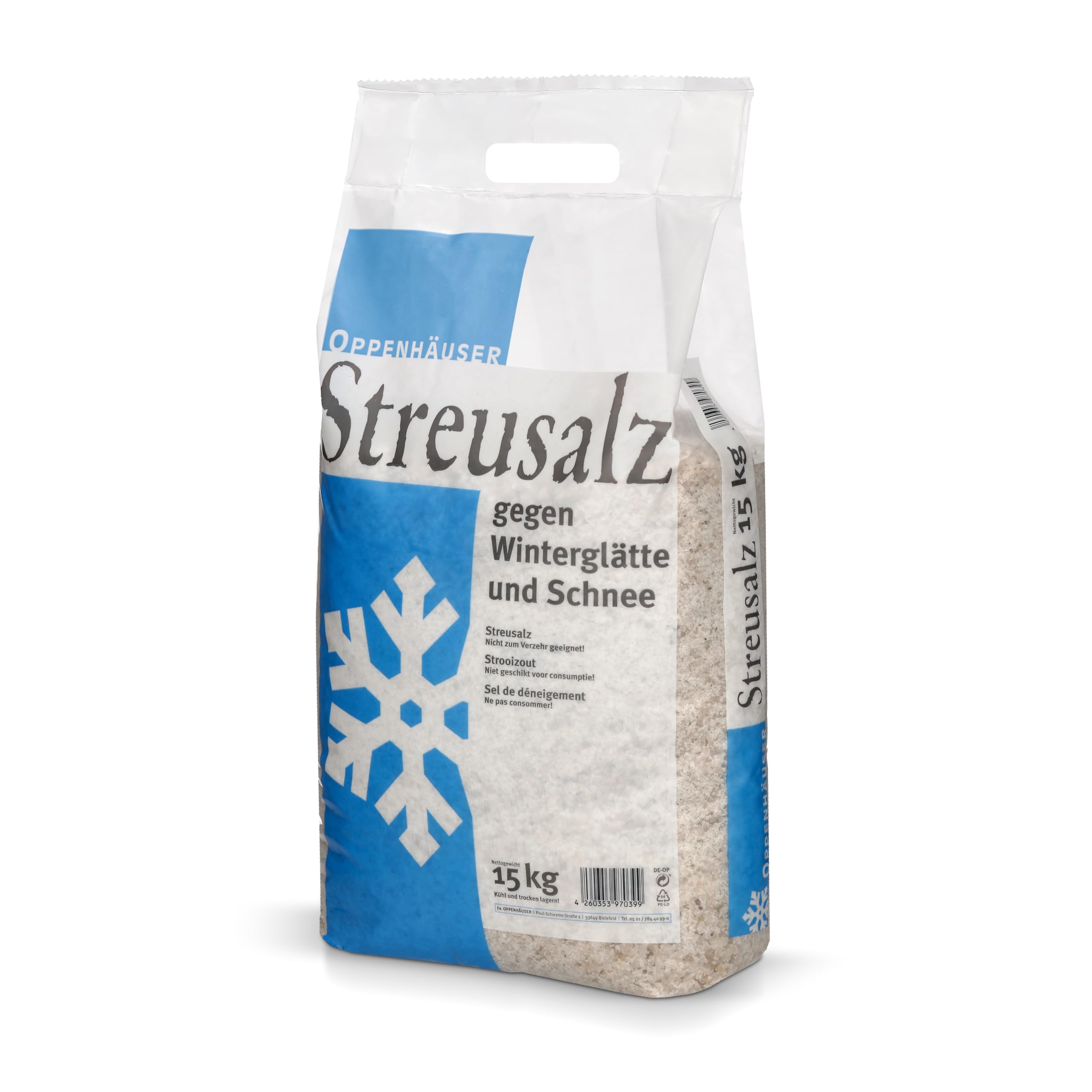 30kg Sel De Dénégement Premium Oppenhäuser - Granulation 0-5mm - Norme DIN EN 16811-1 - Anti-Glace