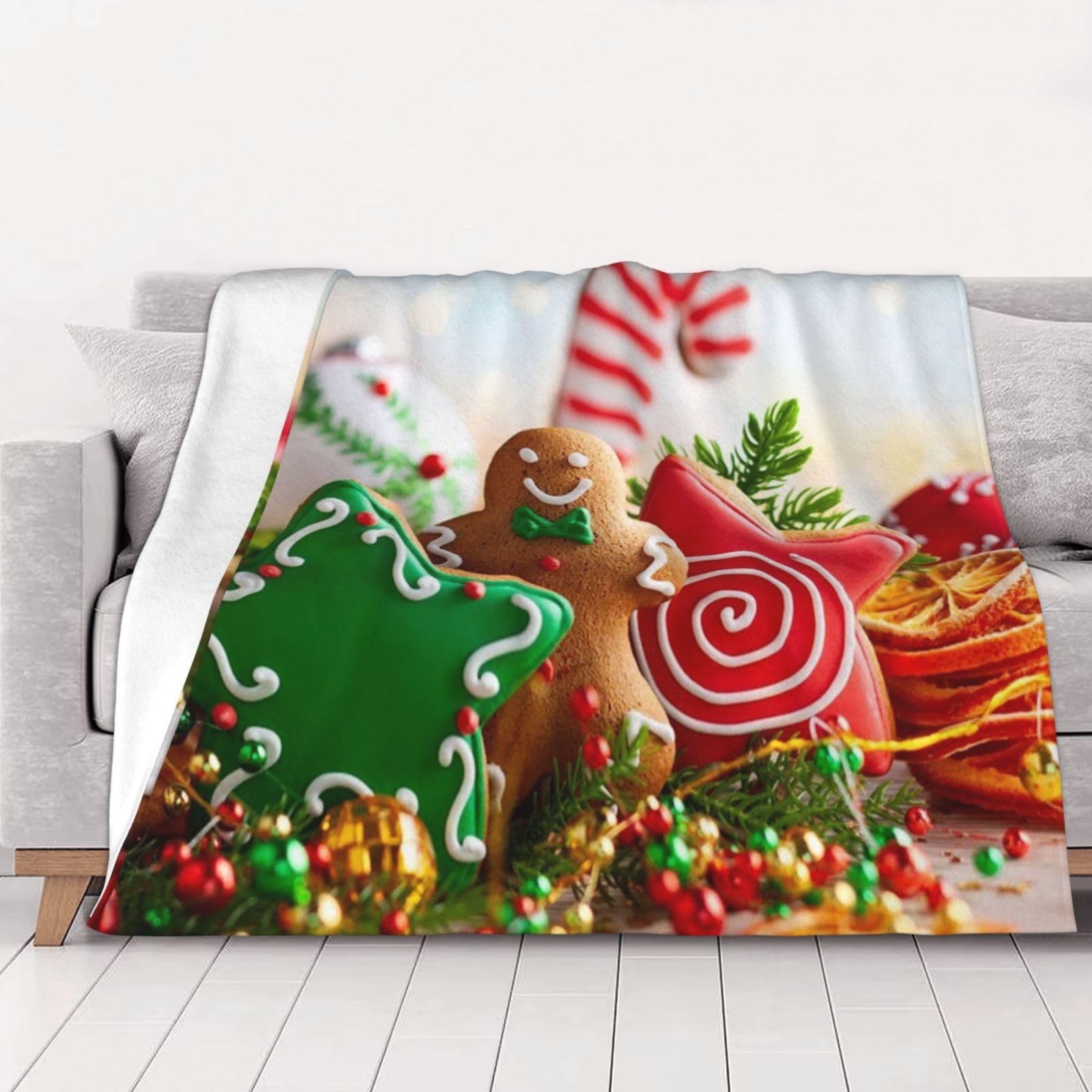 Couverture flanelle bonhomme pain d'épices pour lit et canapé