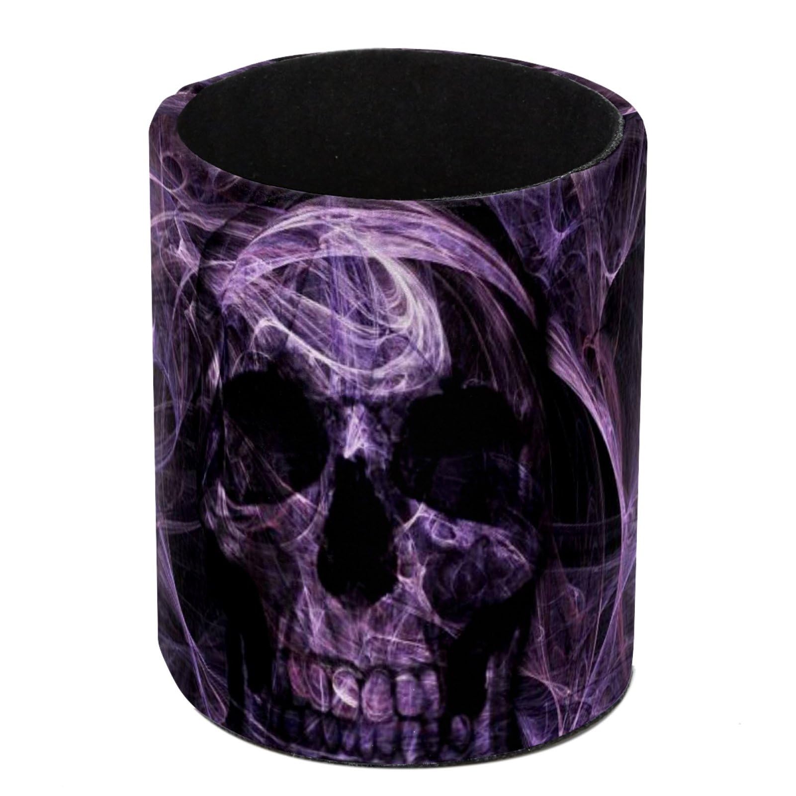 Luoweisi Skull Purple Pen Holder for Desk, Leather Pen Pot, Desk Pencil Holder Round Makeup Organiser Home Office School Suppliers