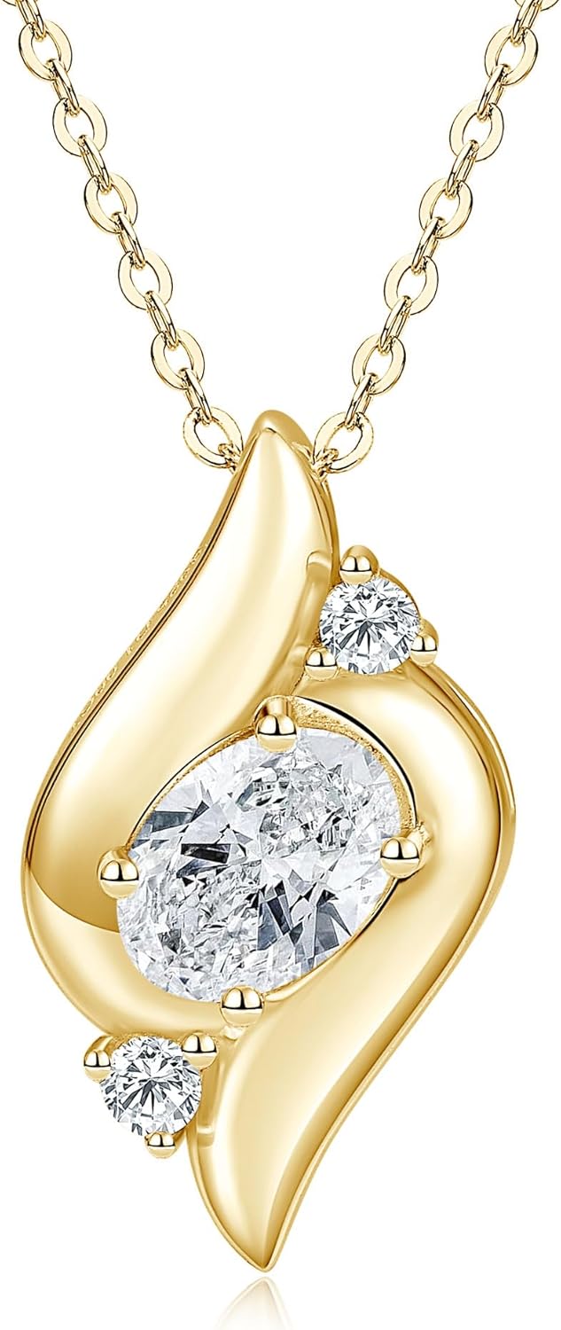 1.5CT Oval Moissanite Pendant Necklace for Women, D Color 6x8mm Oval Cut Moissanite 925 Sterling Silver Angel Pendant for Wife Mom Birthday Gifts