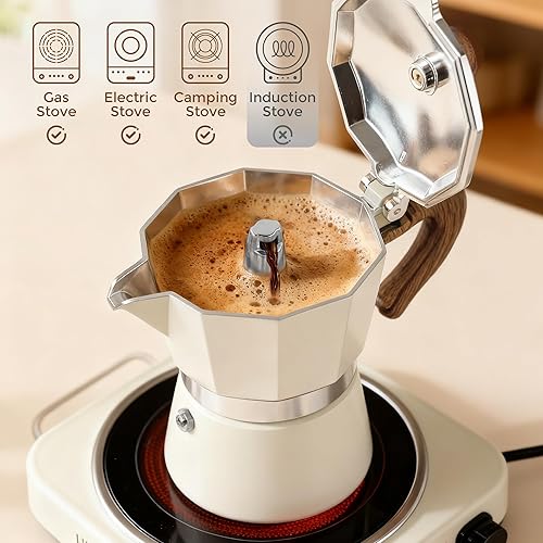 Miniatura 3 de ShanSon Moka Pot - Cafetera de café expreso de 3 tazas de 5 onzas, cafetera italiana manual cubana, cafetera italiana espresso greca para capuchino
