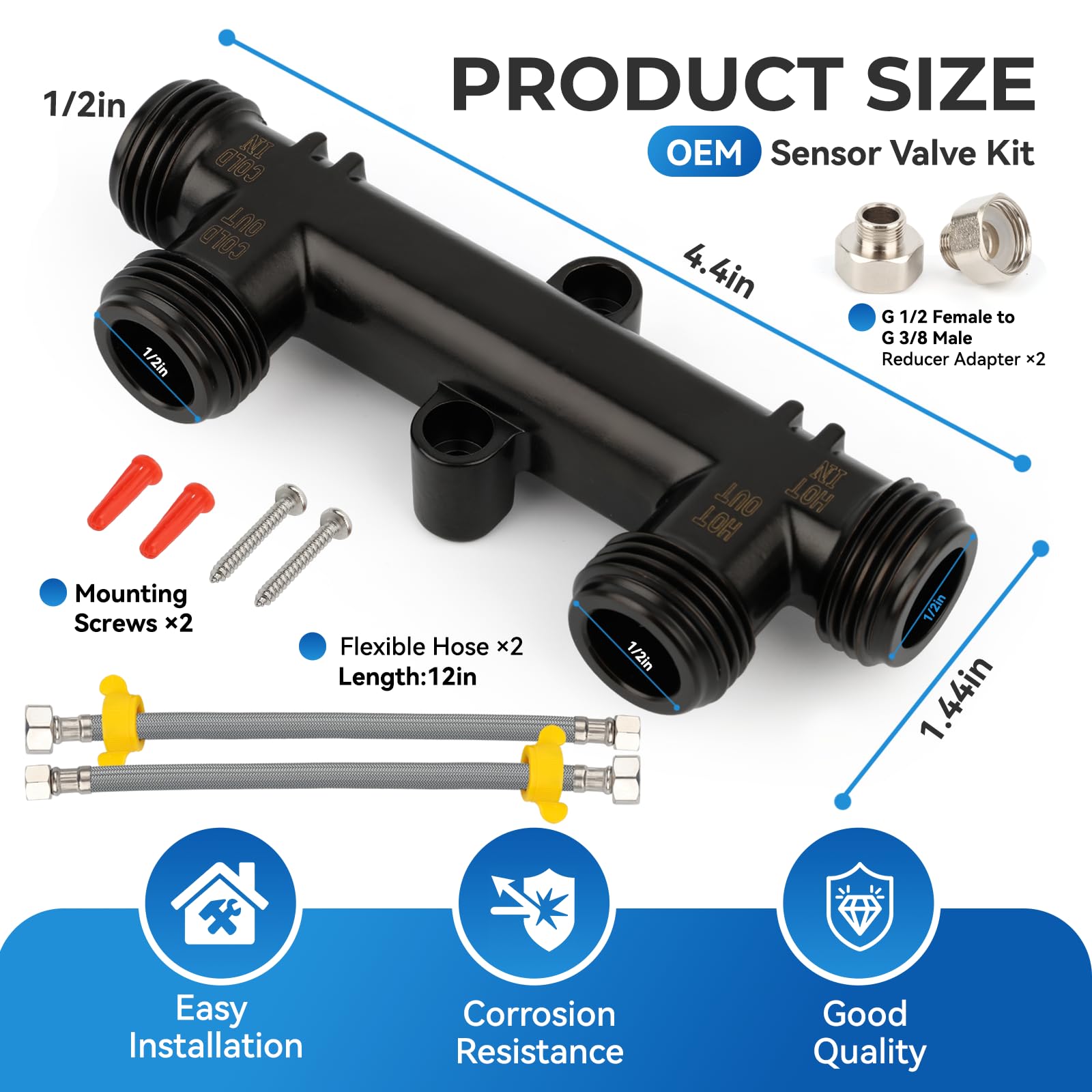 Kit de válvula de sensor de bomba de recirculación de agua caliente: 2 kits WP596816 con líneas de 2 x 12 pulgadas, accesorios de 2 x 1/2 x 3/8 pulgadas para sistemas 500800/500805, acabado de cobre