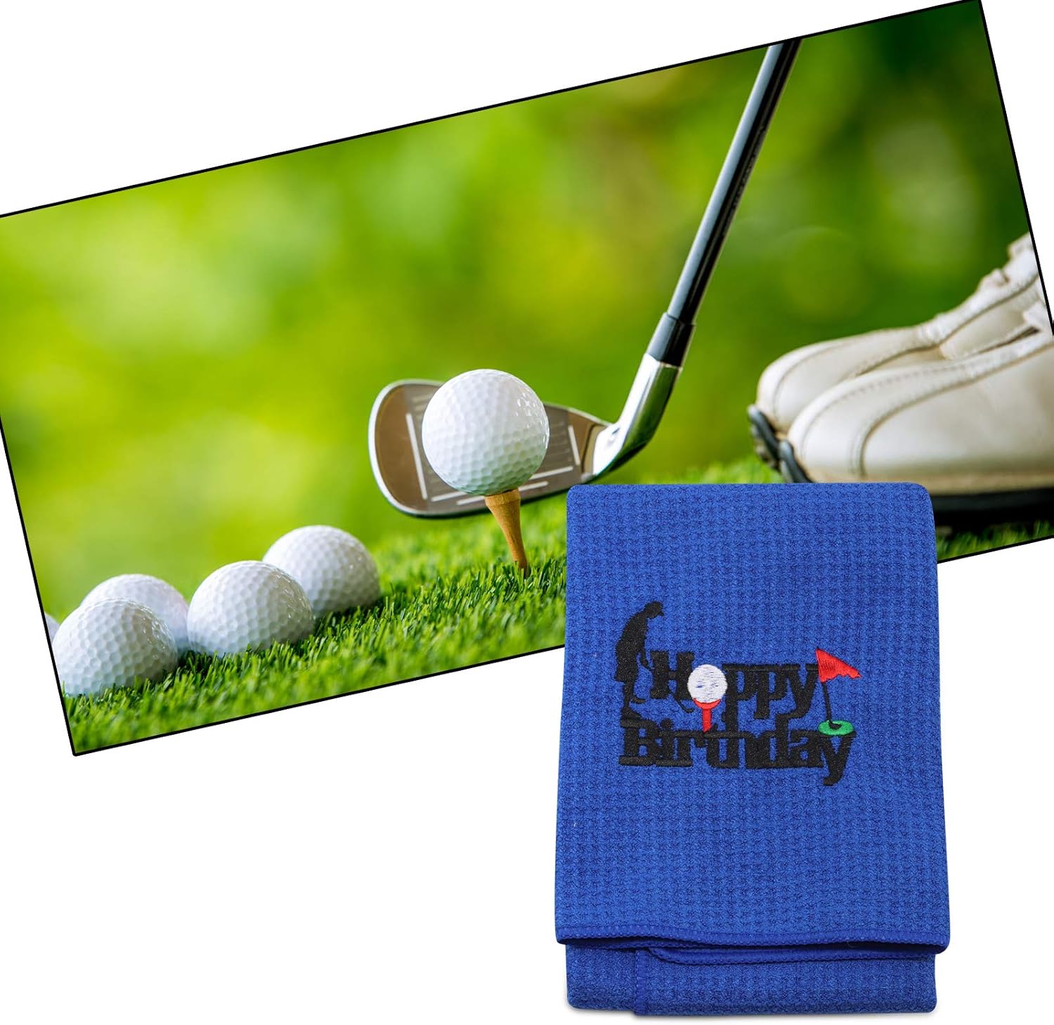 review PXTIDY Happy Birthday Golf Towel Gift Golf Dad Papa Birthday Gift Golf Theme Birthday Embroidered Golf Towel with Clip Gift for Golf Lover