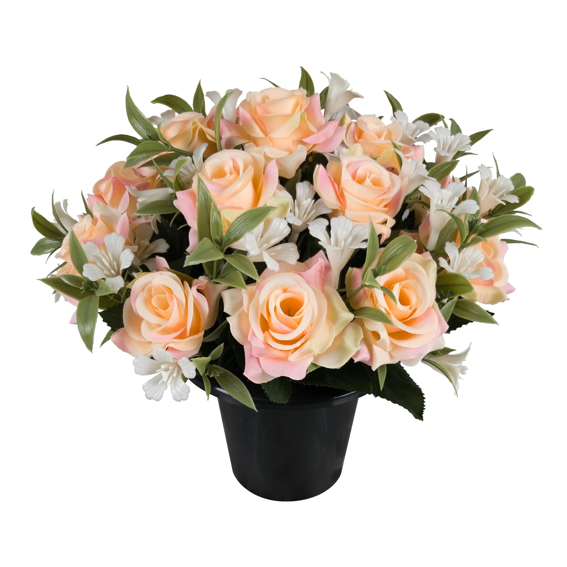 Artificial Flowers for Graves Peach Roses (Open) in Grave Pot 16 Heads