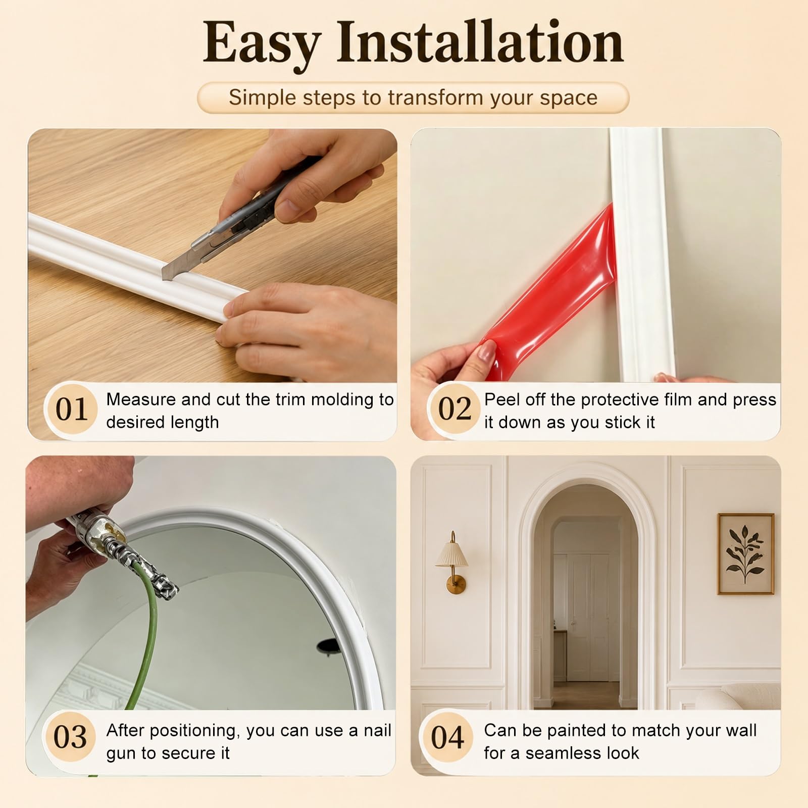 Kit Arco Puerta Molduras Decorativas De Yeso para Paredes, Molduras para Zócalos Y Paneles | Versátil, Sin Juntas, Recortable, Apto Para Teñir, Flexible Y Resistente A Las Arrugas; Ideal Para Techos Y Fondos De TV