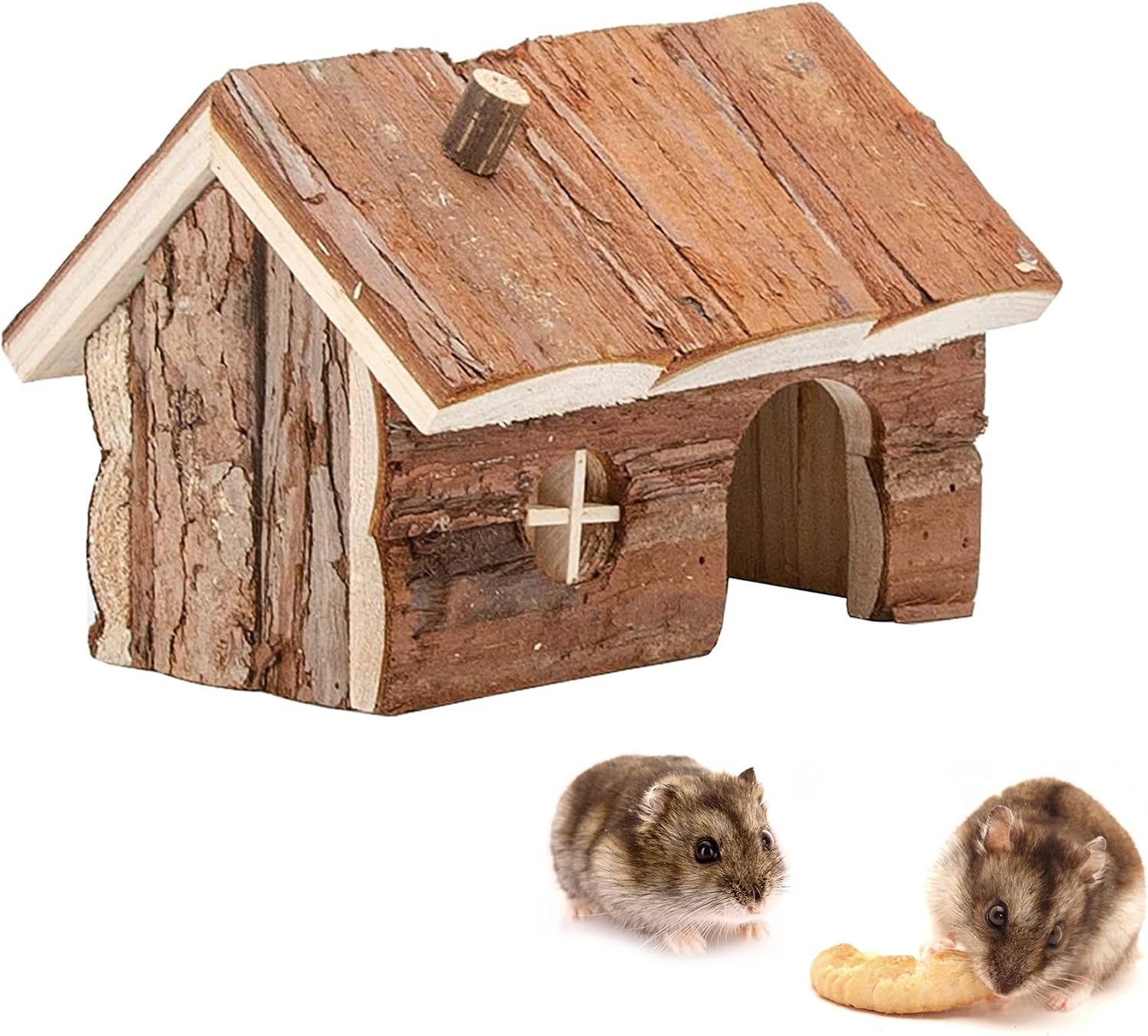 Kikerike Hamster Wooden Hideout House Natural Pet Rats Climbing Play Hut Hideaway Room for Dwarf Hamster, Small Mouse, Rat,Gerbil and…