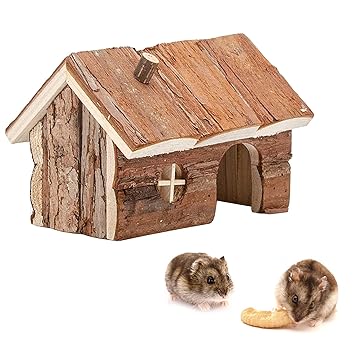 ESM Hamster Wooden House with Chimney Small Pets Hideout for Dwarf Hamster