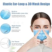 Vista 3 de DC-BEAUTIFUL 100 máscaras faciales desechables azules de 3 capas con cinta elástica para las orejas, aptas para adultos