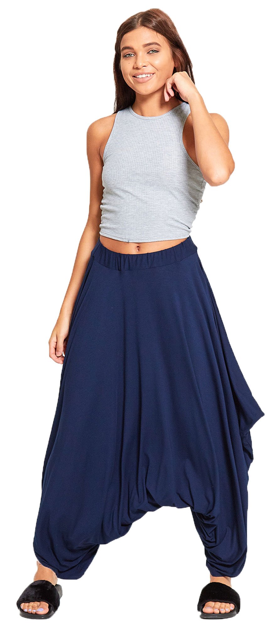 Candid Styles Womens Hareem Baggy Lagen Look Ali Baba Pants Stretch Trousers Leggings 8-26, XL 16-18 Plus Size, Navy - Holidays Casualwear Baggy Draped Pants