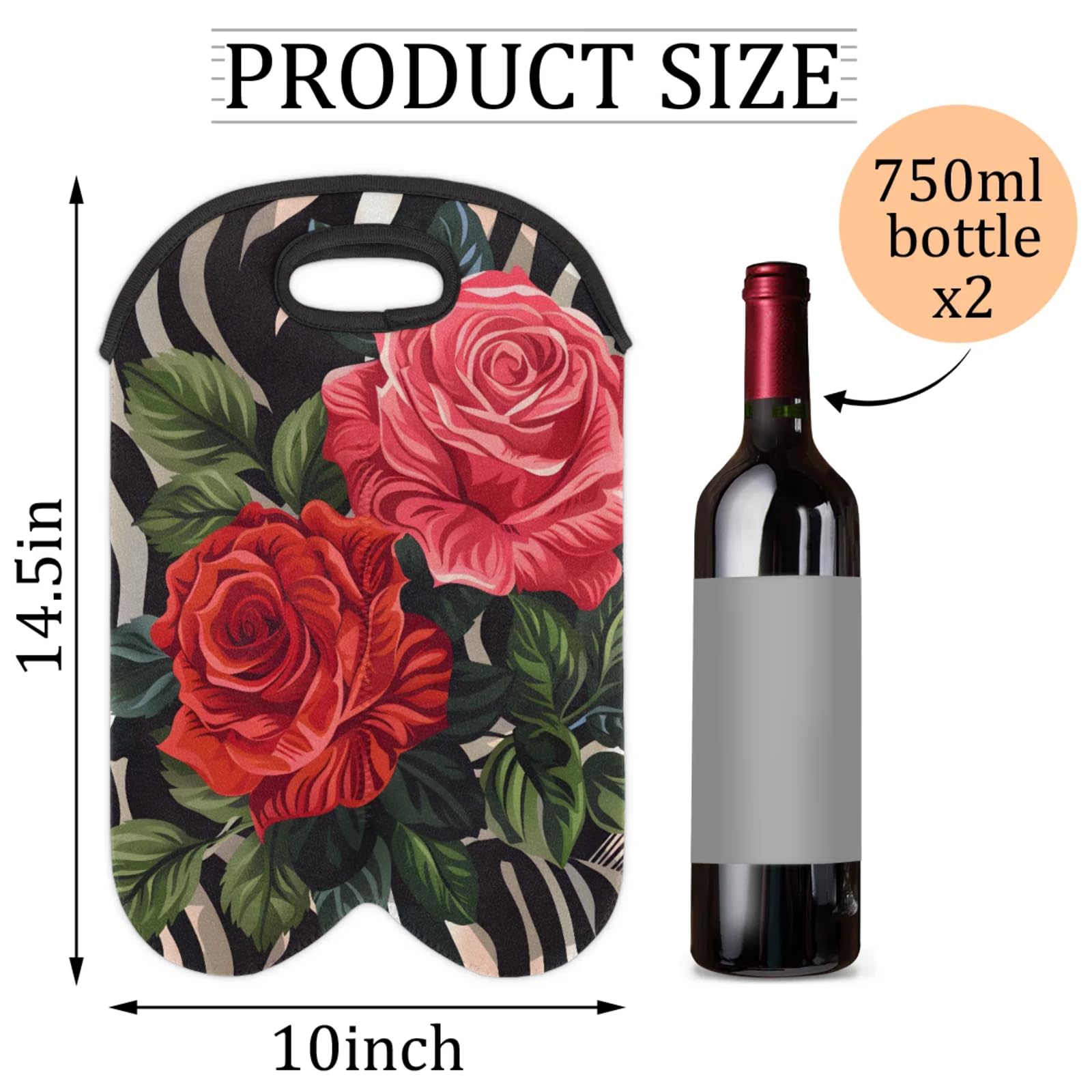 GzLeyigou 2 Bottles Rose Pink Red Wine Bag Sleeve Totes Neoprene Protective Wine Carrier Bag for Wine,Water, Champagne, Beer, Baby Bottles,Gift 14.5 x 10 Inches