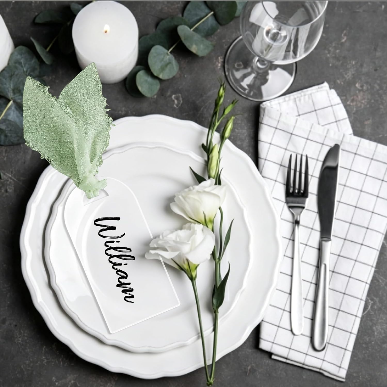 20pcs Clear Acrylic Place Cards with Ribbon Wedding Reserved Sign