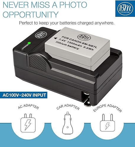 Miniatura 3 de BM Premium Paquete de 2 baterías NB-7L y kit de cargador de batería para Canon PowerShot G10, G11, G12, SX30 es cámara digital, incluye batería +