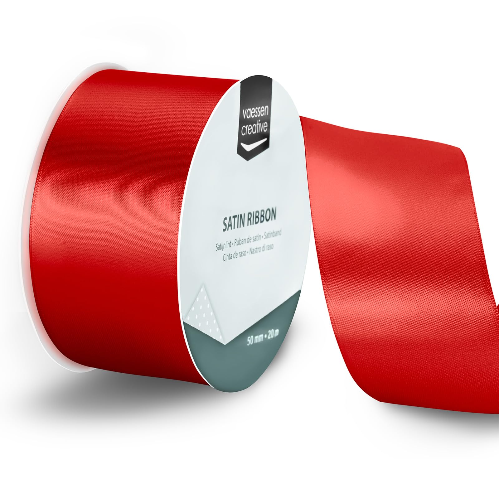 Vaessen Creative Satin Ribbon Red - 65.6 ft x 2" - Thin Ribbon for Gift Wrapping and Crafting