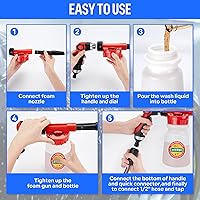Vista 6 de Car Wash Foam Gun/Hose Sprayer, 16 IN 1 Cannon, Adjustable with 2.5-6 Ratio Dial Foam Blaster, 1L Bottle, Nozzles, Mitten, 1/2” Quick Connector for
