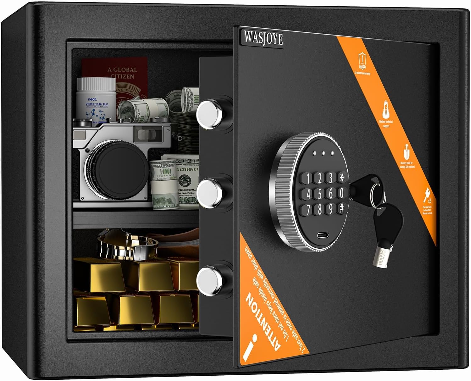 Amazon.co.jp: WASJOYE 金庫 家庭用 テンキー式 電子金庫 防犯