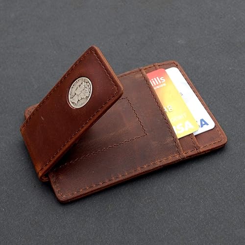 Miniatura 5 de US 1939 Mercury Dime 90% Silver 10 Cent Coin Magnetic Money Clip and Wallet Combo New - Crazy Horse Water Buffalo Leather
