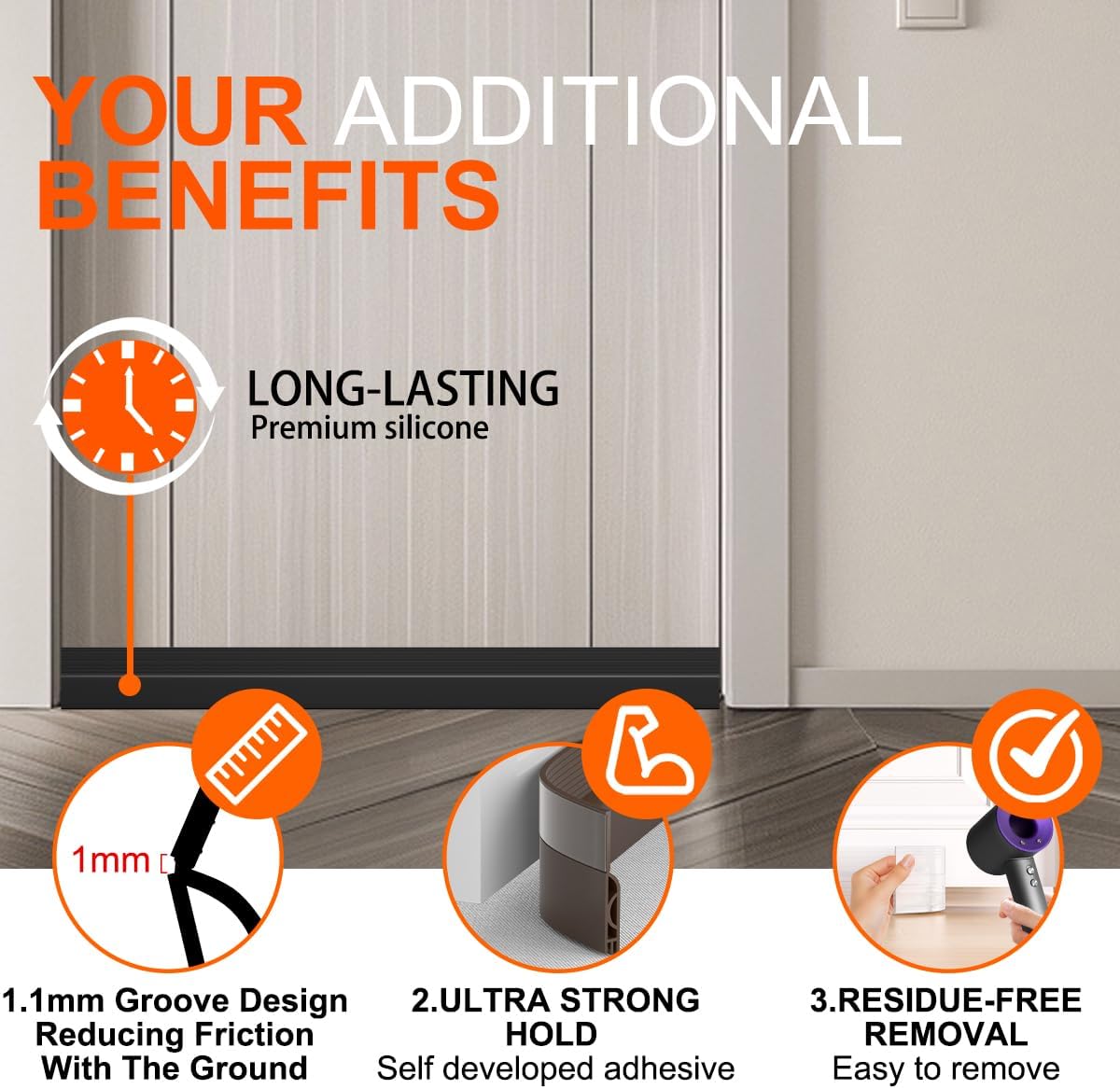 5Pack Door Draft Stopper,39" Adjustable Door Sweep Weather Stripping Bottom Seal,Blocks Cold Air, Noise, Dust & Light for Interior & Exterior Doors,Easy Install Draft Blocker Gap Filler