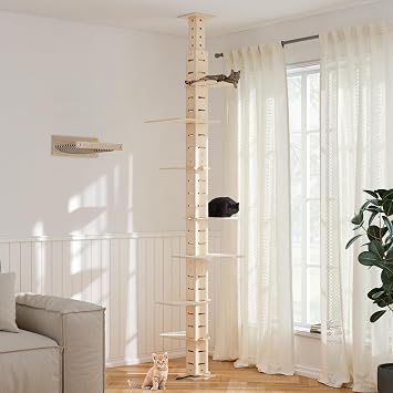 COZIWOW Floor to Ceiling Cat Tree Tower for Indoor Cats, Adjustable Height