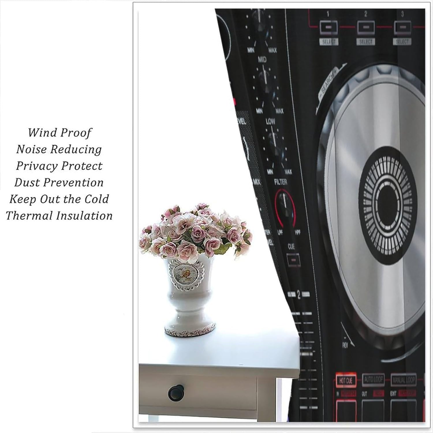 DJ Culture Mix Curtains Play Music Turntable Vinyl Record Player Pattern Curtain with Rod Pocket for Bedroom Living Room Home Decor Drapes Window Treatments 2 Panels Set 42x45 Inch