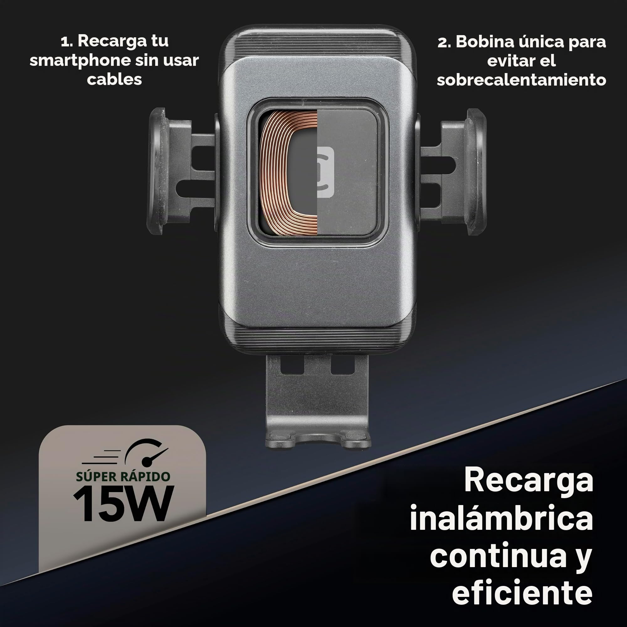 Cellularline | Hug Air 15 | Supporto Smartphone da Auto Carica Wireless Qi - Apertura e Chiusura Automatica – Doppio Attacco Ventosa per Cruscotto e Gancio per Alette Aerazione – Output 10W