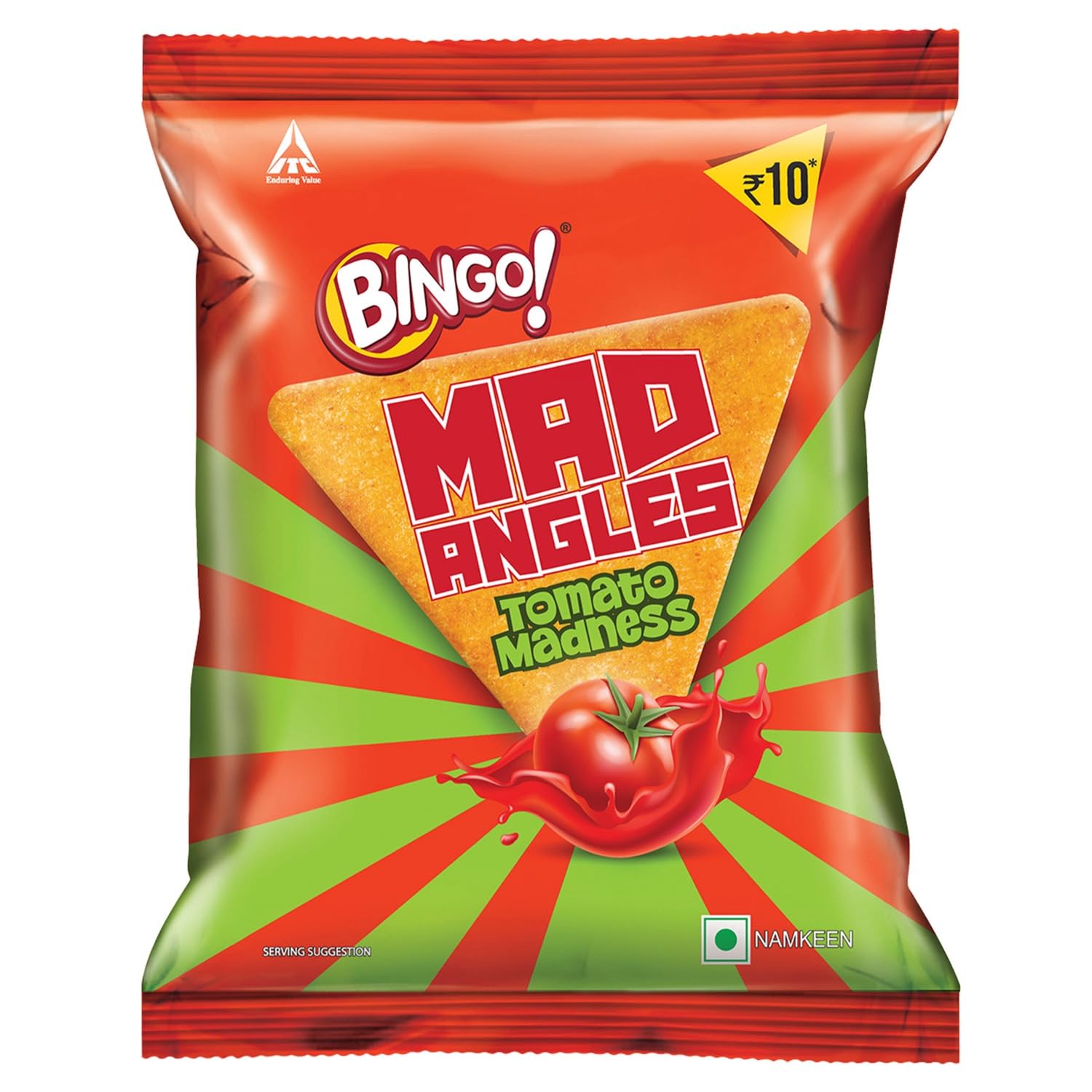 Bingo Mad Angles Tomato Madness, 36.5 Gram Pack, Tangy & Crunchy Chips Perfect For Snacking - Tomato