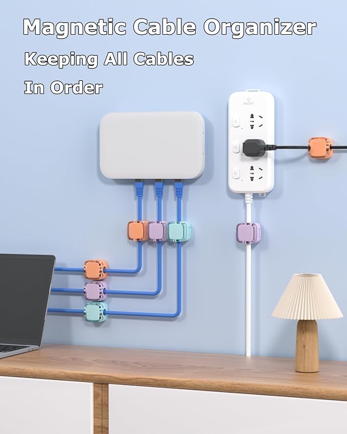 Clips magnéticos para cables, 8 piezas multicolor miniatura 5