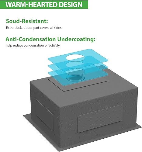 Miniatura 7 de Fregadero de lavandería negro de 25 x 22 pulgadas, montaje superior, NANO PVD, calibre 16, cuenco individual de acero inoxidable, fregadero grande y