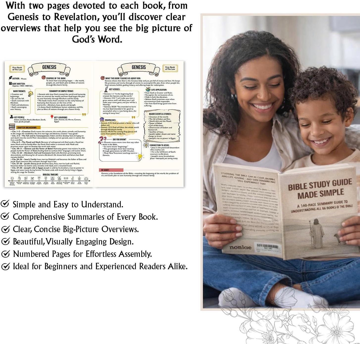 Bible Study Guide Made Simple - 140-Page Beginners Bible Study Guide with Overview & Summary Outlines of All 66 Books, Perfect Christian Gift