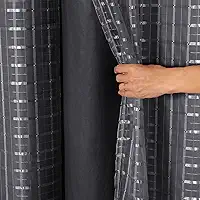 Cortina Blackout PVC c/Tecido Voil Xadrez - 2,0m (Comprimento) x 1,40m (Altura) - Quarto, Sala, Escritório, Cozinha... (Preto)