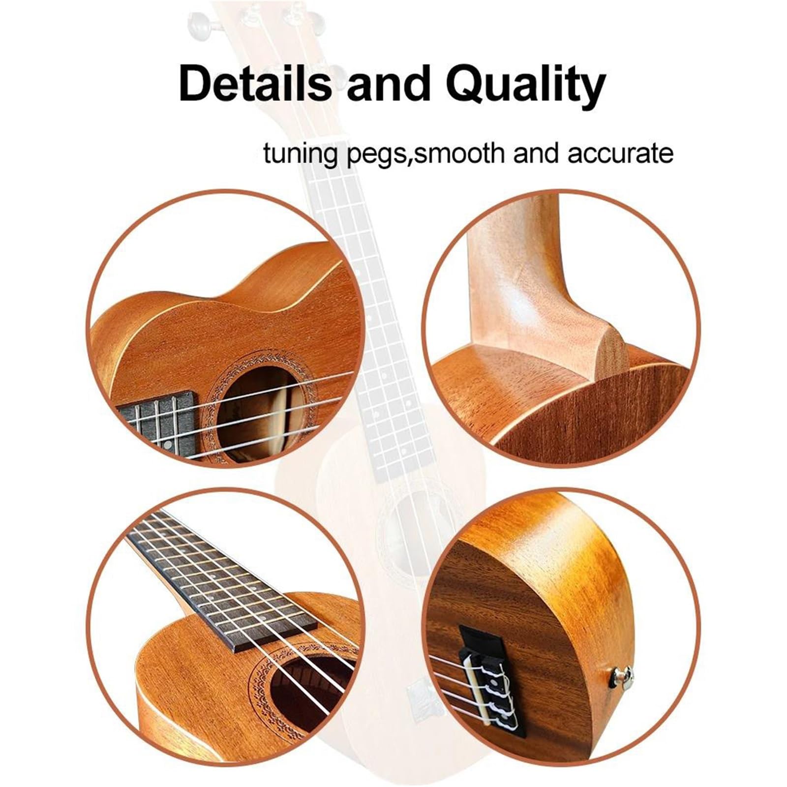 Ukulele 21 Zoll Akustik Ukulelen Set Mit Tasche Saiten Stimmgerät Massivholz Anfänger Erwachsene(Light Brown)
