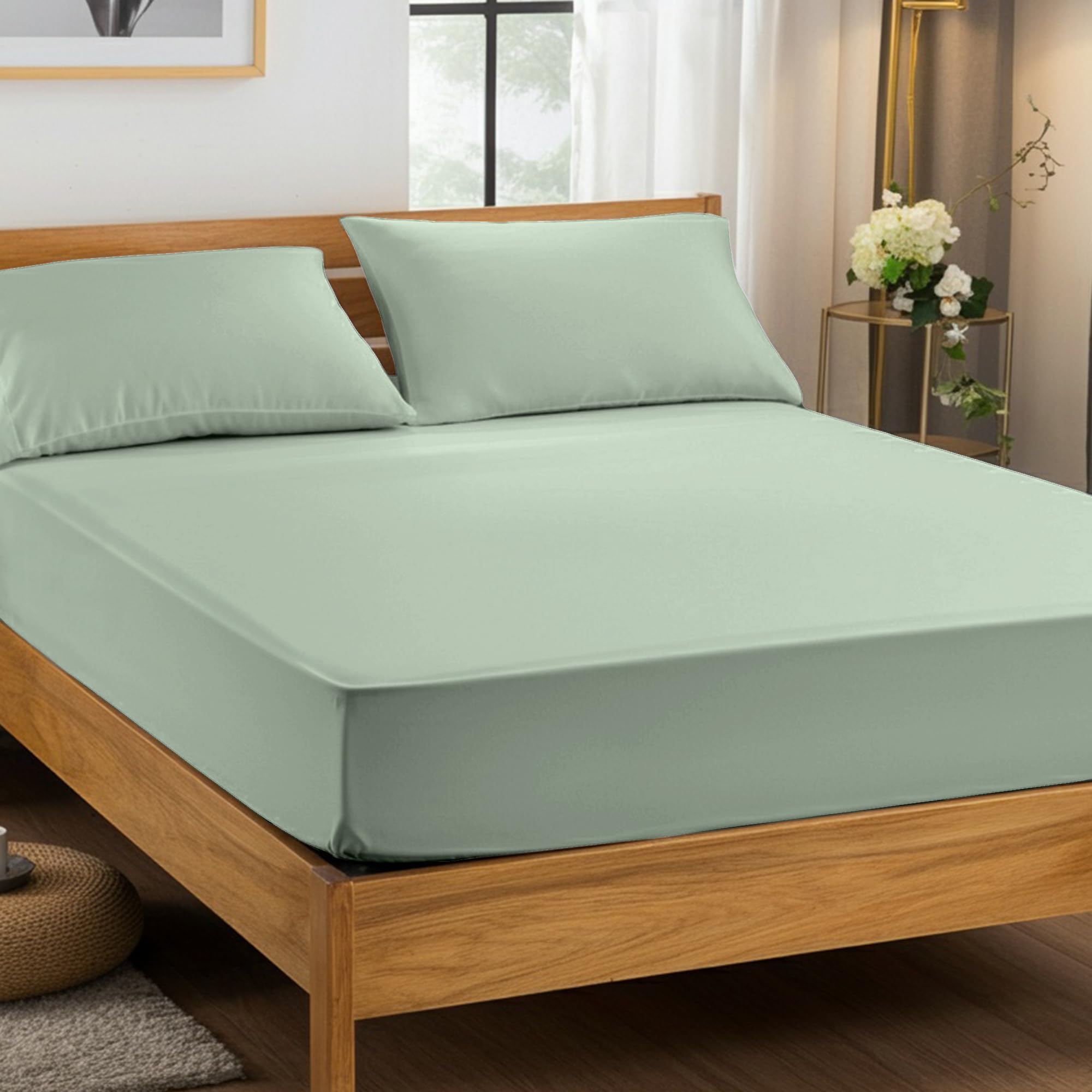 Microfibre Soft Touch Fitted Sheet 25Cm Skirt Plain Dyed Bed Linen Duck Egg Blue from B&Q