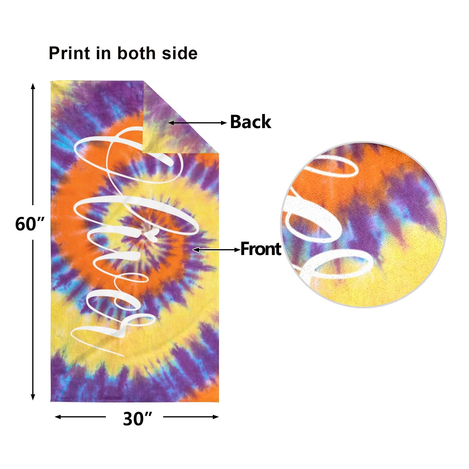 Custom Name Beach Towel | Personalized Quick-Dry Microfiber Pool Towel With Ethnic Tie Dye Design For Adults & Kids
