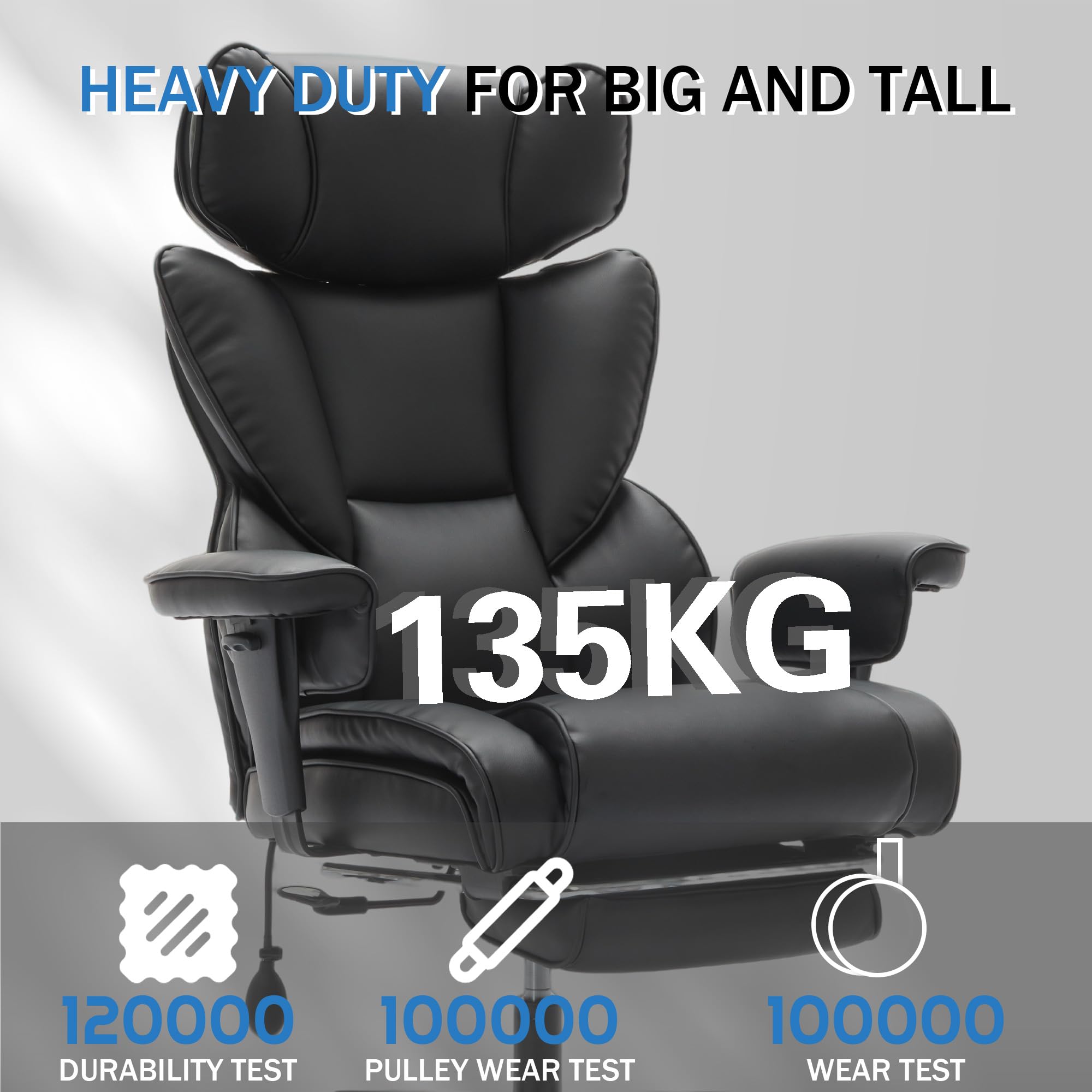 Sedia da ufficio con poggiapiedi e supporto lombare, sedia da gaming ergonomica in pelle PU con poggiatesta regolabile, poltrona relax con schienale alto con funzione di inclinazione 90-130°, sedia
