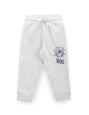 U.S. POLO ASSN. Boys Brand Print Solid Joggers (UKTRKON0012R_Grey with Blue Logo_9 Months-12 Months)