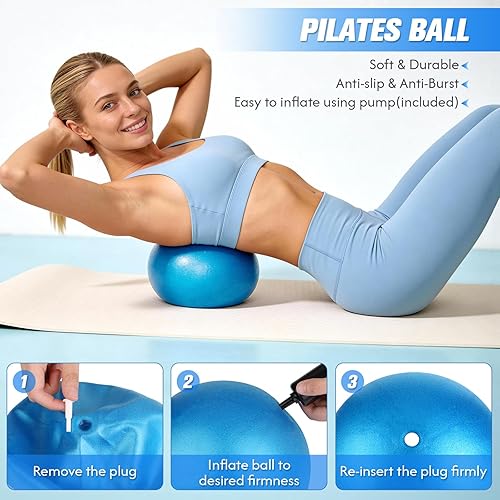 Miniatura 6 de GINMIC Equipo de pilates, kit de pilates para mujeres, entrenamientos en casa, juego de pilates con anillo de pilates, pelota de pilates, bandas de