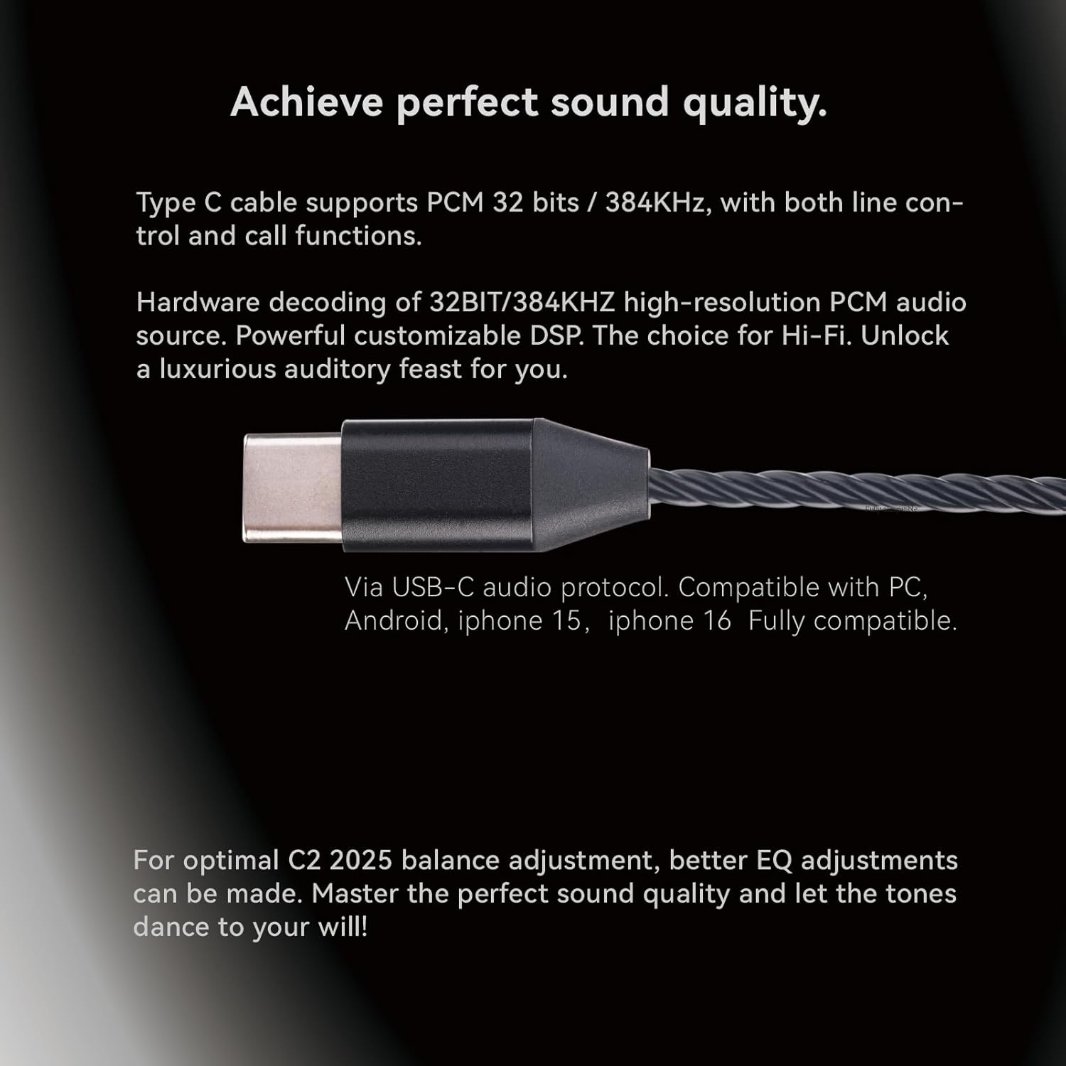 TINHIFI C2 HiFi IEM | LCP+PU Composite Diaphragm | 0.78mm 2-Pin Gold-Plated Cable | High-Resolution in-Ear Monitors for FPS Gaming & Music (Black, C2 2025 Type-C+Mic)