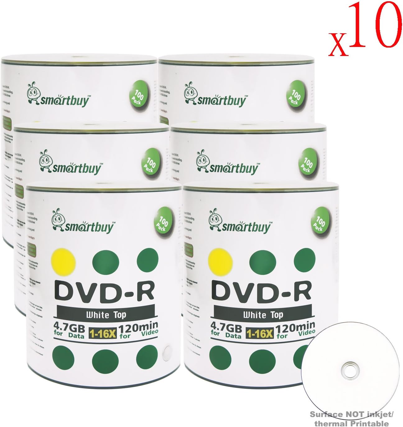Smart Buy 6000 Pack DVD-R 4.7gb 16x White Top Blank Data Video Movie Record Disc, 6000 Disc 6000pk