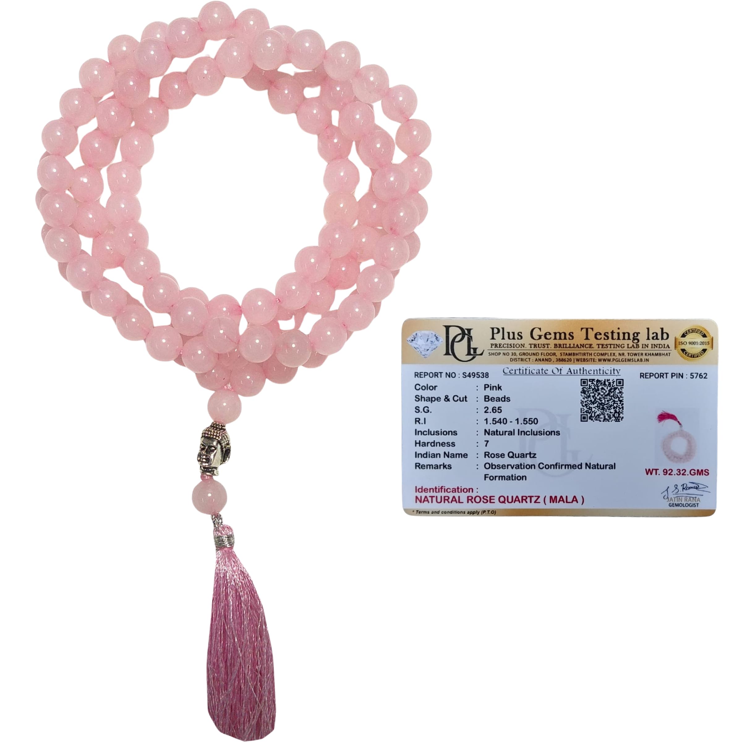 aldomin Rose Quartz Natural Pink Quartz 108 Beads Healing Crystal Rosary, Necklace, Mala (Bead Size 6 mm)-image-25