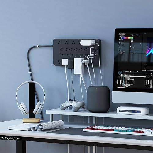 Miniatura 6 de Regleta de alimentación de 22 salidas de 6 pies, protector de sobretensiones PASSUS con puertos USB C, 1875 W15 A, estación de carga de 2700 J con